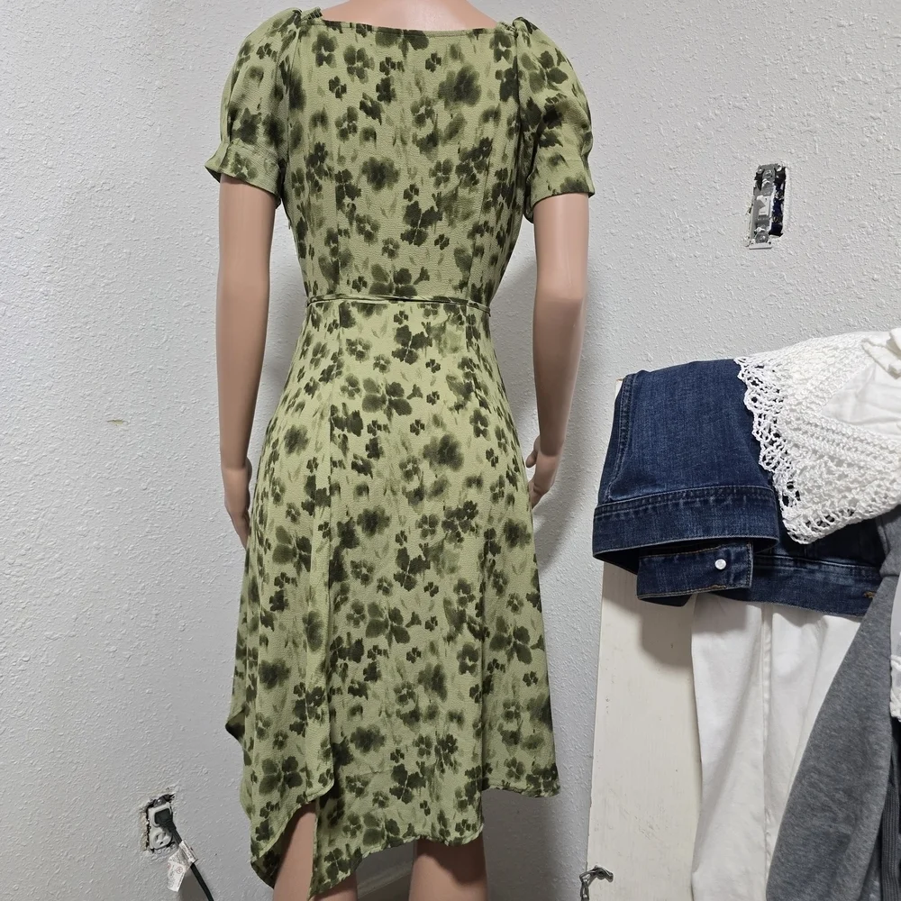 Michael Kors Asymmetrical Green Floral Dress